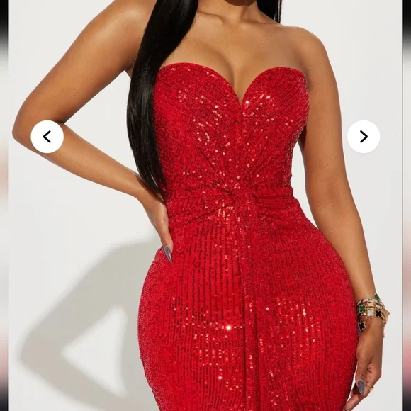 Fashion Nova Red Sequin Prom Dress - Picture 3 of 8
